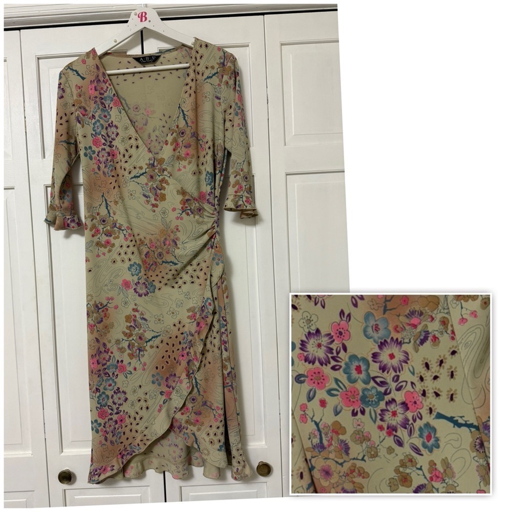 Y2K V-Neck Dark Floral Ruffle Midi Dress 3/4 Sleeves Garden Floral Fairycore